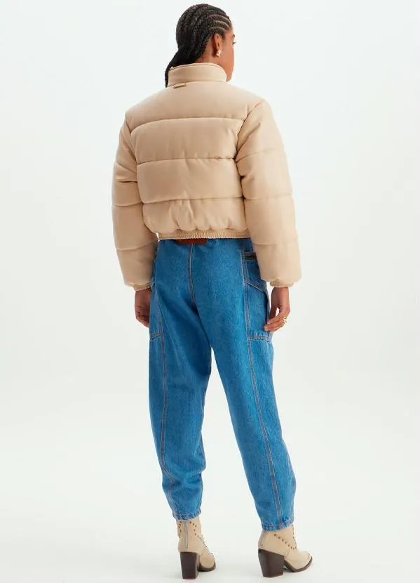 Lança Perfume - Jaqueta Puffer de Pu Gola Alta Bege 4