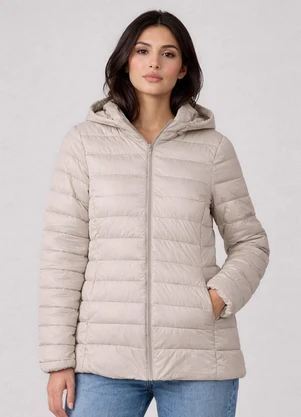 Rovitex - Jaqueta Puffer Feminina com Capuz Bege - ROVITEX