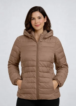 Rovitex - Jaqueta Puffer Feminina com Capuz Bege - ROVITEX