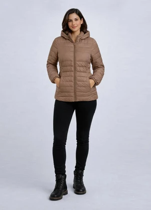 Rovitex - Jaqueta Puffer Feminina com Capuz Bege - ROVITEX