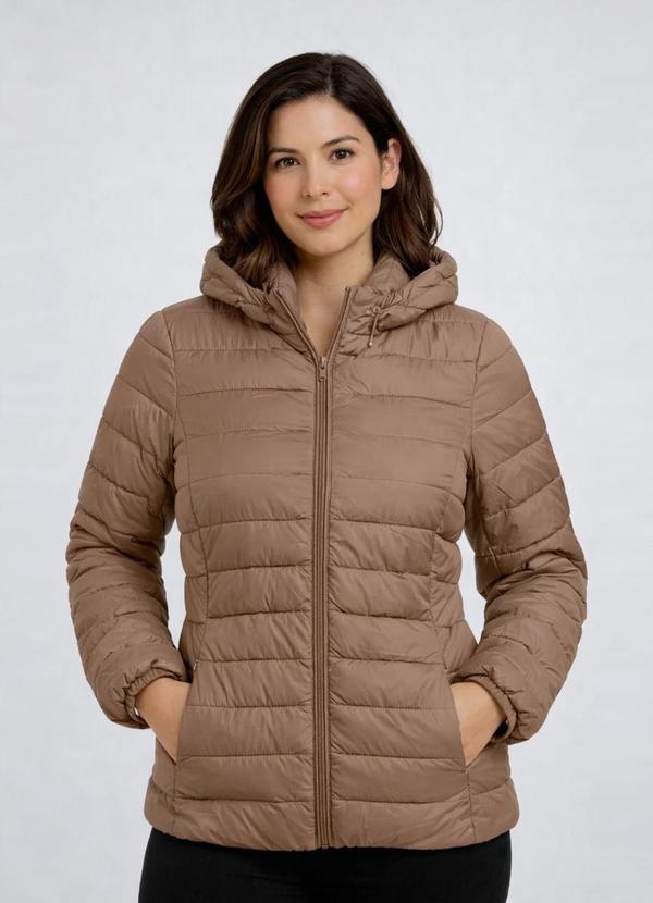 Rovitex - Jaqueta Puffer Feminina com Capuz Bege
