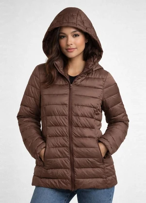 Rovitex - Jaqueta Puffer Feminina com Capuz Marrom - ROVITEX
