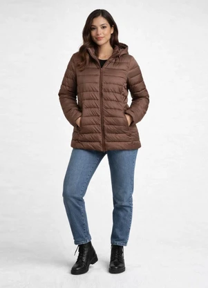 Rovitex - Jaqueta Puffer Feminina com Capuz Marrom - ROVITEX