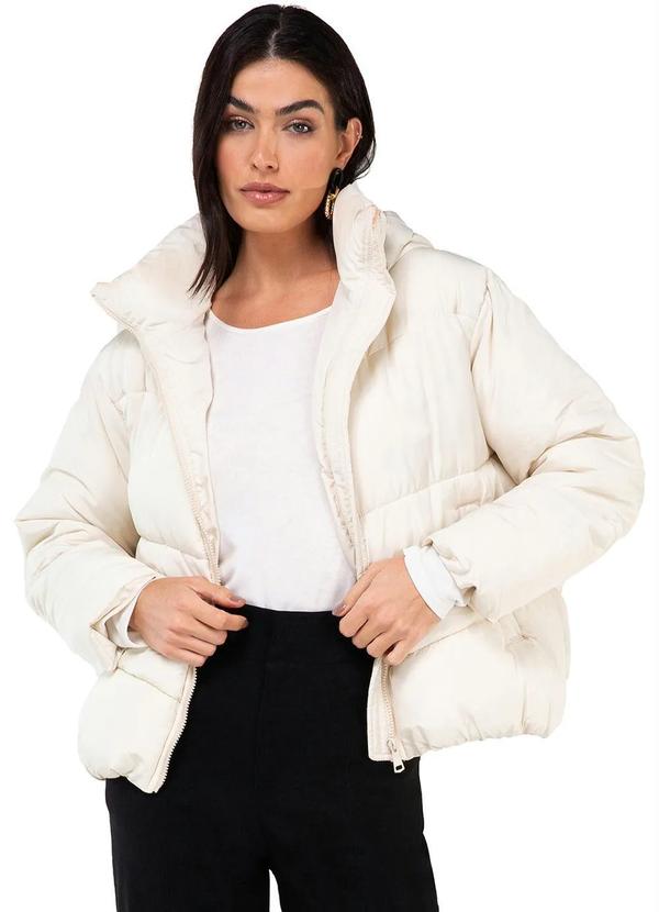 Endless - Jaqueta Puffer Feminina com Capuz Off White