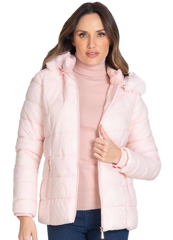 Select - Jaqueta Puffer Feminina com Capuz Rosa