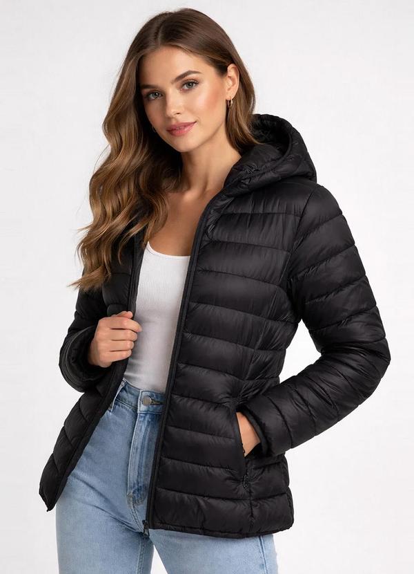 Rovitex - Jaqueta Puffer Feminina com Capuz Sea Surf Preto