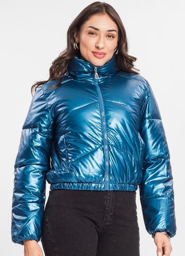 Select - Jaqueta Puffer Feminina Metalizada Azul