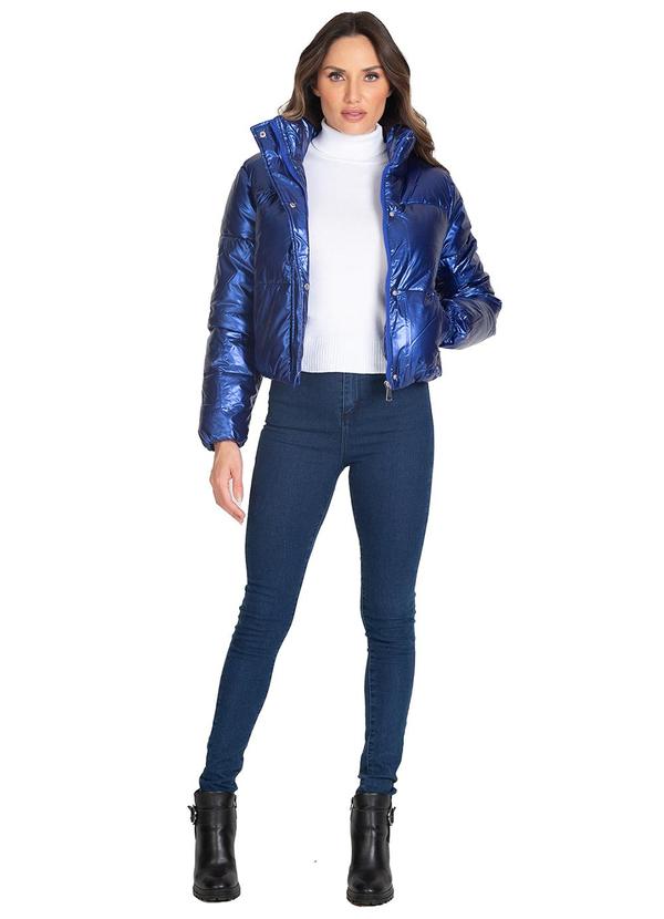 Select - Jaqueta Puffer Feminina Metalizada Azul 3