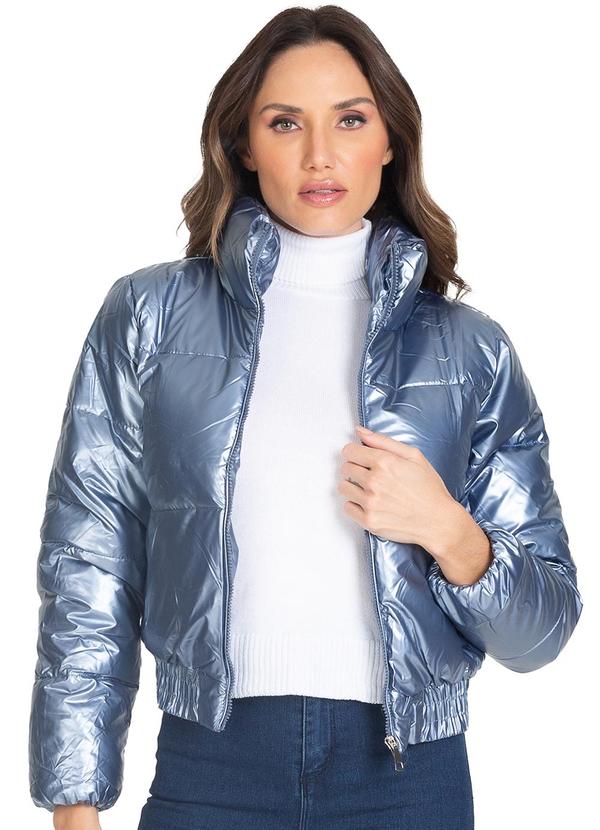 Select - Jaqueta Puffer Feminina Metalizada Cinza