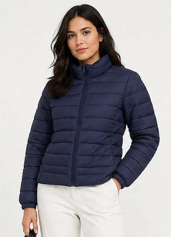 Rovitex - Jaqueta Puffer Feminina Peluciada Azul