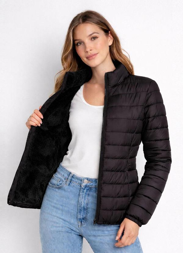 Rovitex - Jaqueta Puffer Feminina Peluciada Sea Surf Preto