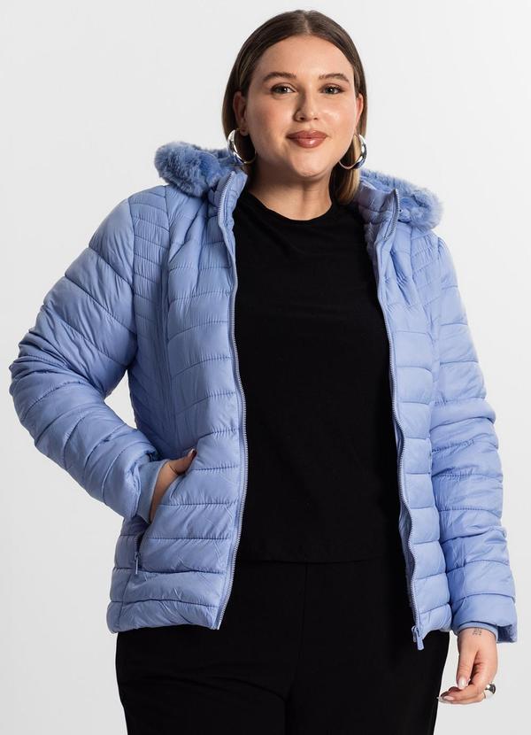 Rovitex - Jaqueta Puffer Feminina Plus Size Sea Surf Azul