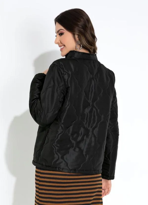 Rosalie - Jaqueta Puffer Preta com Zíper Moda Evangélica 2