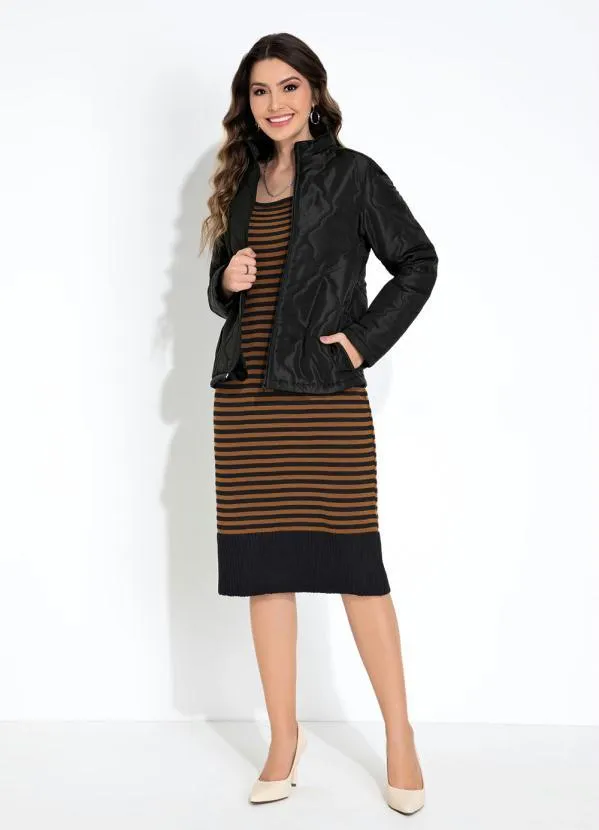 Rosalie - Jaqueta Puffer Preta com Zíper Moda Evangélica 3