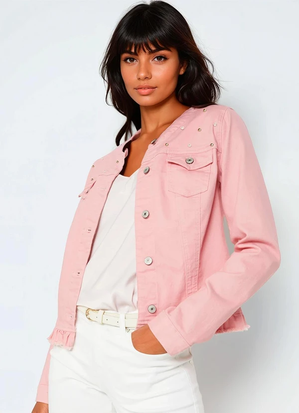 Jaqueta Jeans Feminina Jaqueta Cor De Rosa Jaqueta Rosa Claro Em