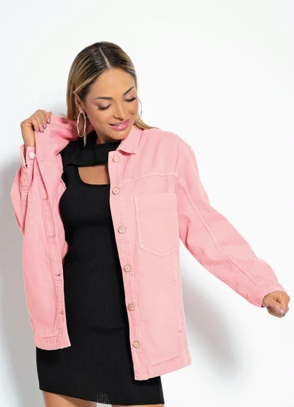 Look Com Jaqueta Jeans Rosa Jaqueta Jeans Jaqueta Couro Rosa - Main Image
