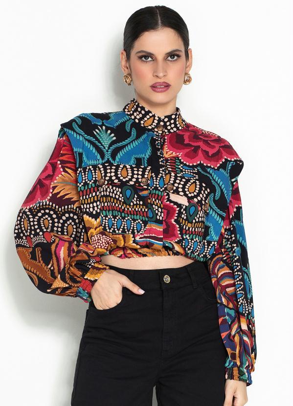 Farm - Jaqueta Utilitaria de Viscose Mix de Inverno Estampado