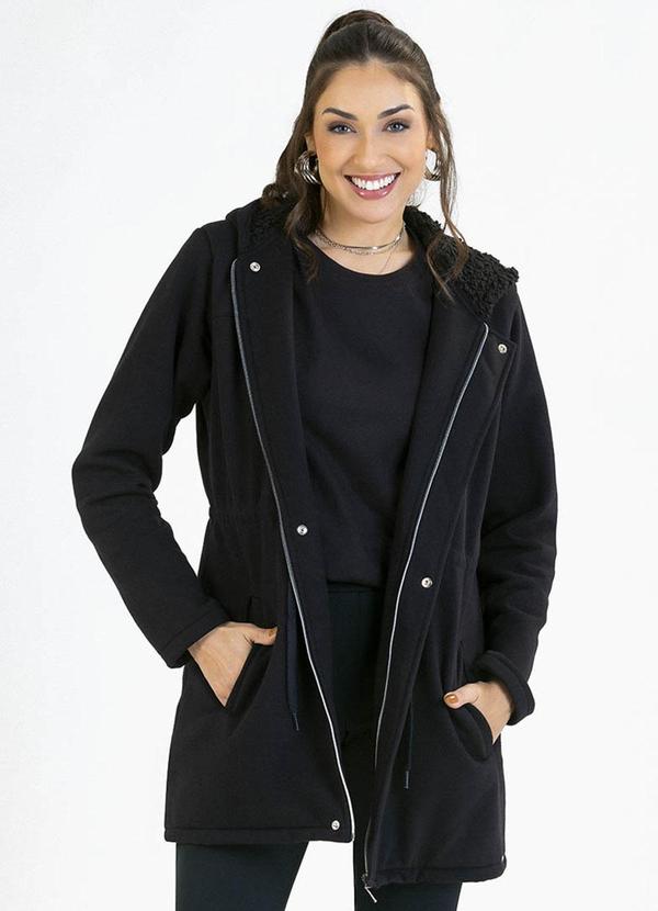 Soft Bonni - Parka Adulto em Moletom e Pelo Sherpa Preto