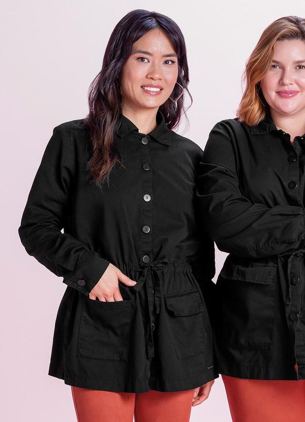 Marialícia - Parka Feminina com Botões Preto