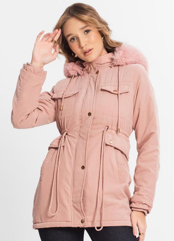 Rovitex - Parka Feminina com Capuz Peluciada Rosa