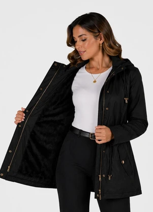 Rovitex - Parka Feminina Peluciada Impermeável Preto - ROVITEX