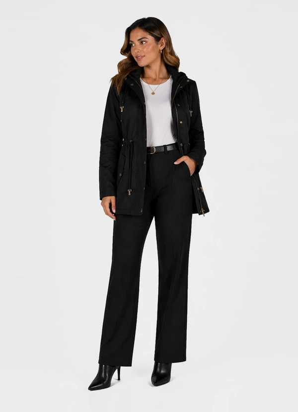 Rovitex - Parka Feminina Peluciada Impermeável Preto