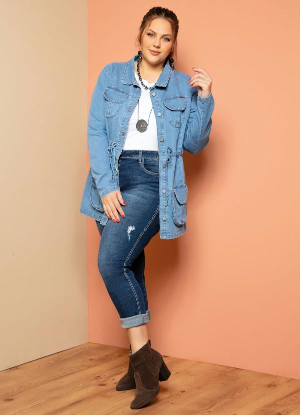 Quintess - Parka Jeans Claro com Bolsos e Cordel 7