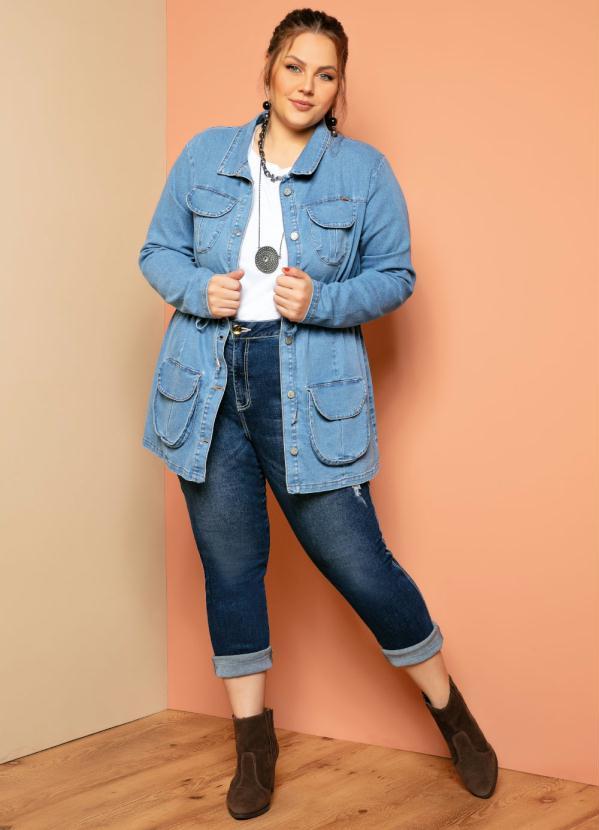 Quintess - Parka Jeans Claro com Bolsos e Cordel 9