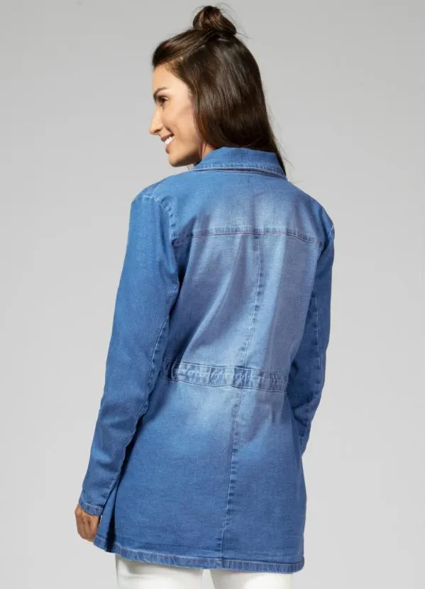 Quintess - Parka Jeans Médio com Bolsos e Cordel 2