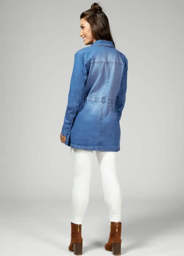 Quintess - Parka Jeans Médio com Bolsos e Cordel 4