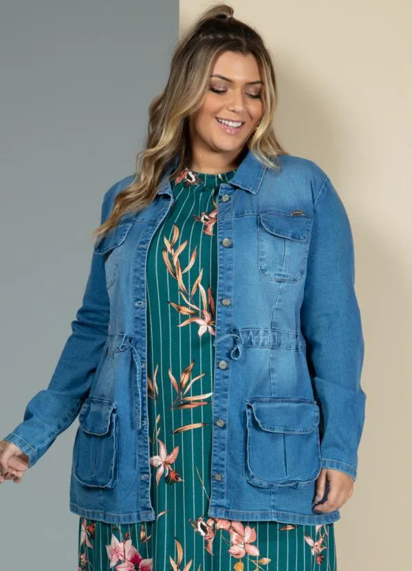 Quintess - Parka Jeans Médio com Bolsos e Cordel 5