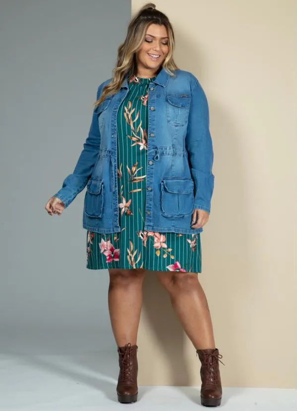 Quintess - Parka Jeans Médio com Bolsos e Cordel 7