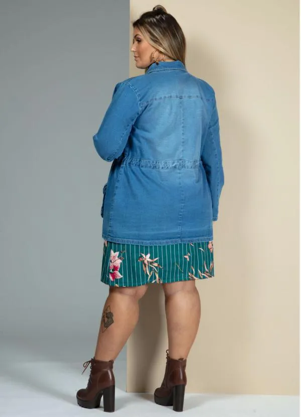 Quintess - Parka Jeans Médio com Bolsos e Cordel 8