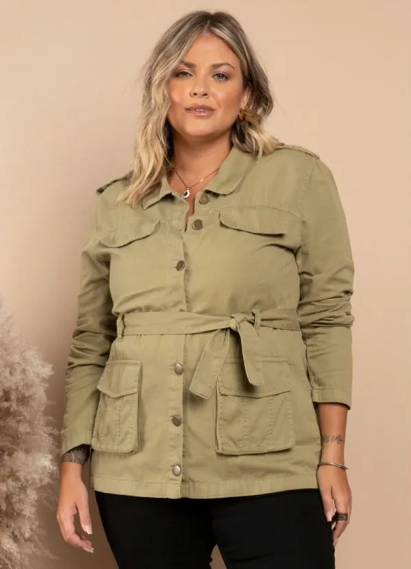 Quintess - Parka Verde com Bolsos Cargo e Faixa