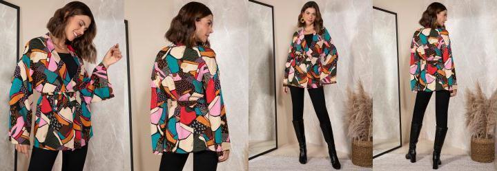 Casaco Abstrata Colorida em Viscose Plana