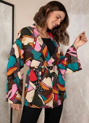 Quintess - Casaco Abstrata Colorida em Viscose Plana - QUINTESS