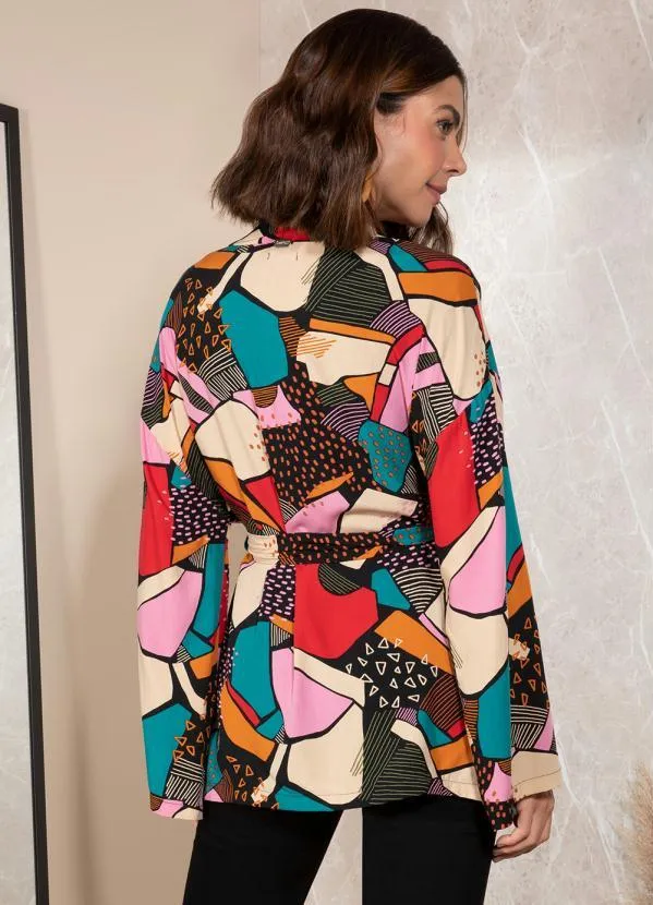 Quintess - Casaco Abstrata Colorida em Viscose Plana 10