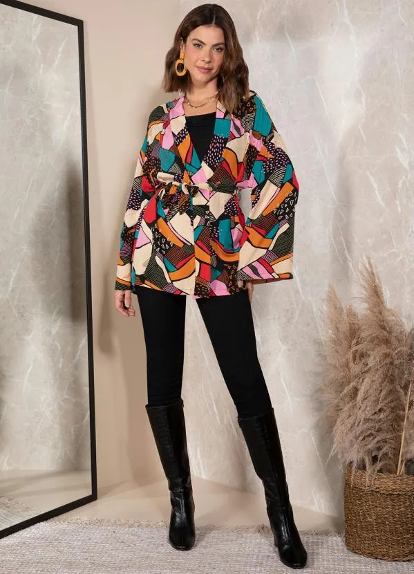 Quintess - Casaco Abstrata Colorida em Viscose Plana 9