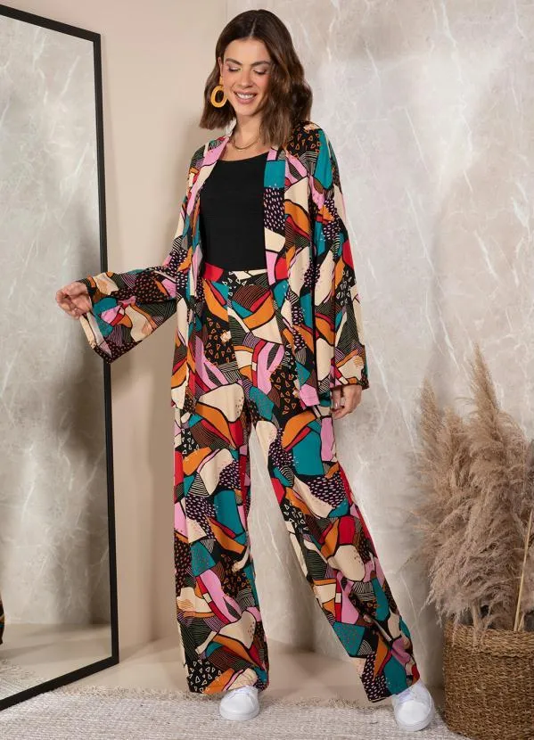 Quintess - Casaco Abstrata Colorida em Viscose Plana 7