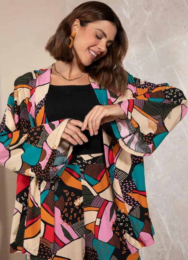 Quintess - Casaco Abstrata Colorida em Viscose Plana 6