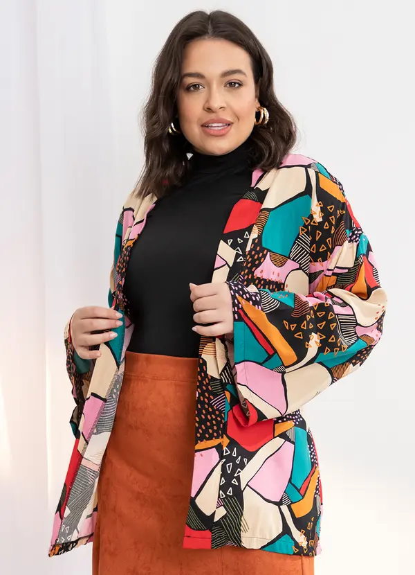 Quintess - Casaco Abstrata Colorida em Viscose Plana 5
