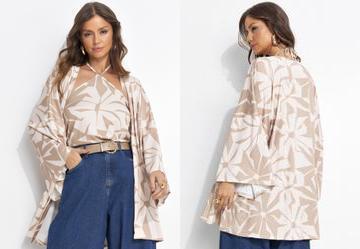 Casaco Floral Abstrato em Malha Crepe