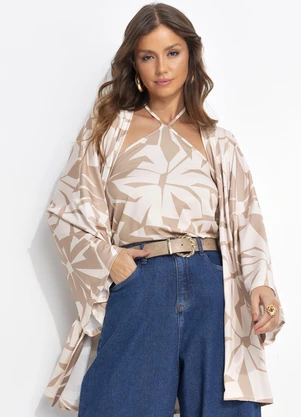 Quintess - Casaco Floral Abstrato em Malha Crepe - QUINTESS