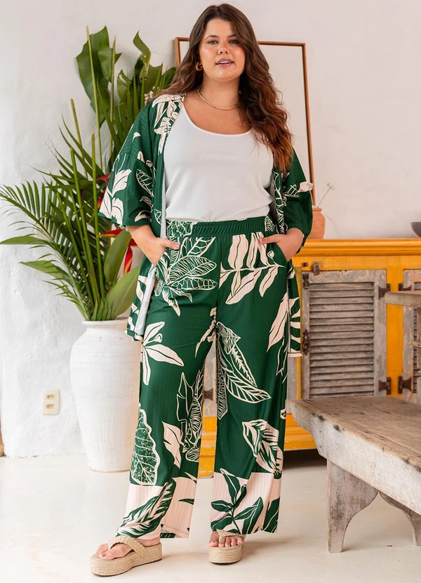 Quintess - Casaco Folhagem Verde em Malha Texturizada 14