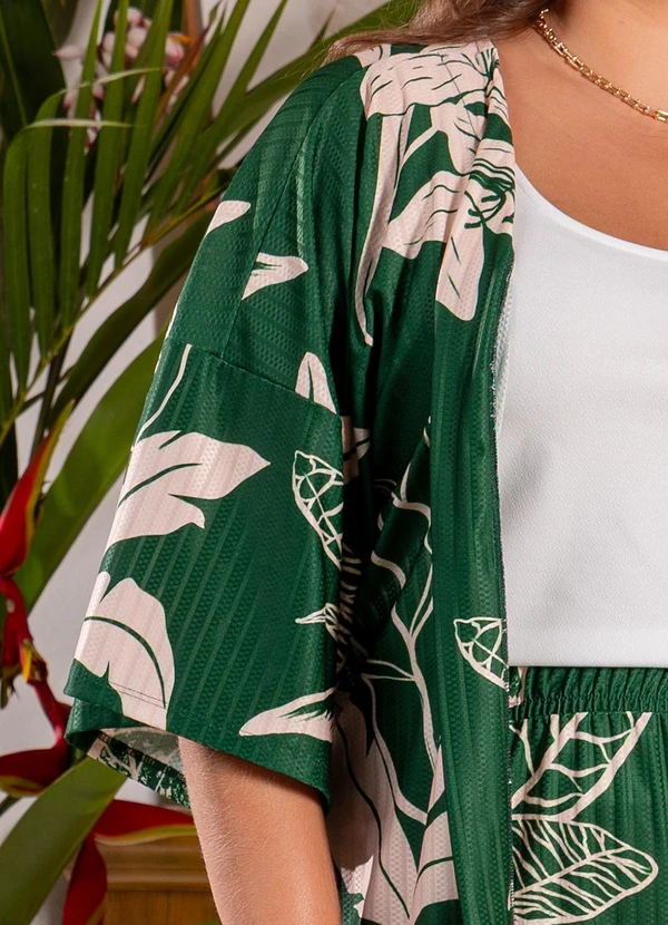 Quintess - Casaco Folhagem Verde em Malha Texturizada