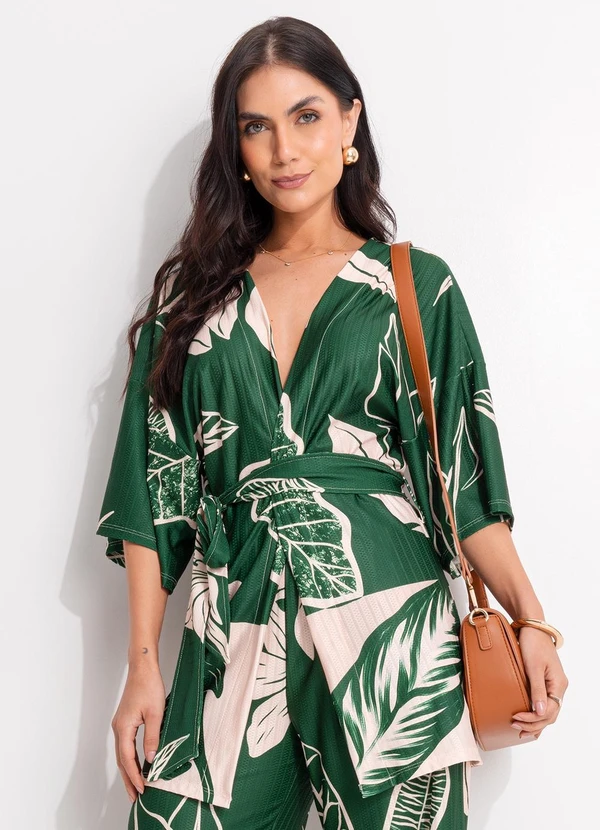 Quintess - Casaco Folhagem Verde em Malha Texturizada 7