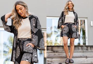 Kimono Geomtrico Bicolor em Malha Fria