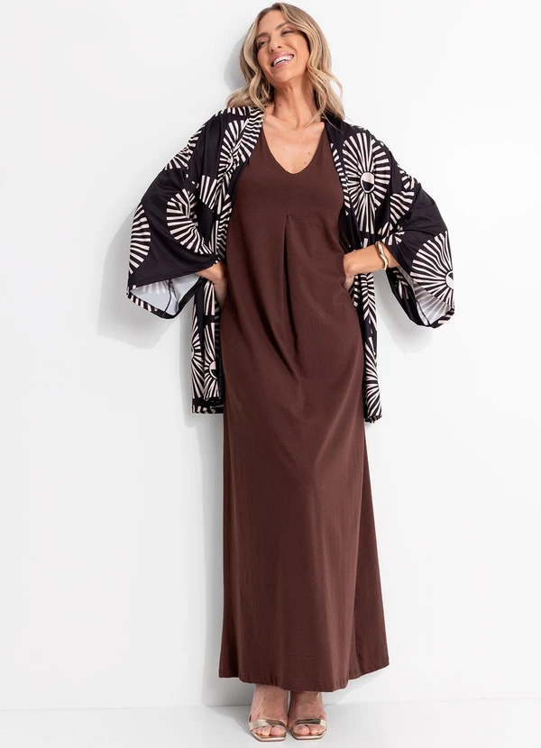 Quintess - Kimono Geométrico Bicolor em Malha Fria 7