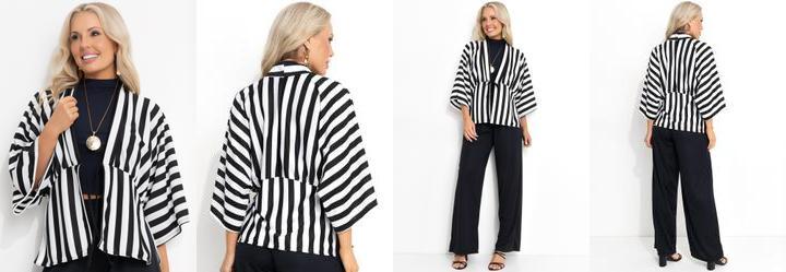 Casaco Listrado Preto Branco em Malha Fio Tinto