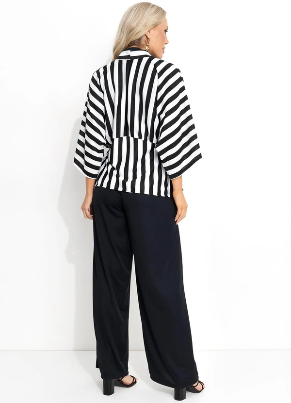 Moda Pop - Casaco Listrado Preto Branco em Malha Fio Tinto 4